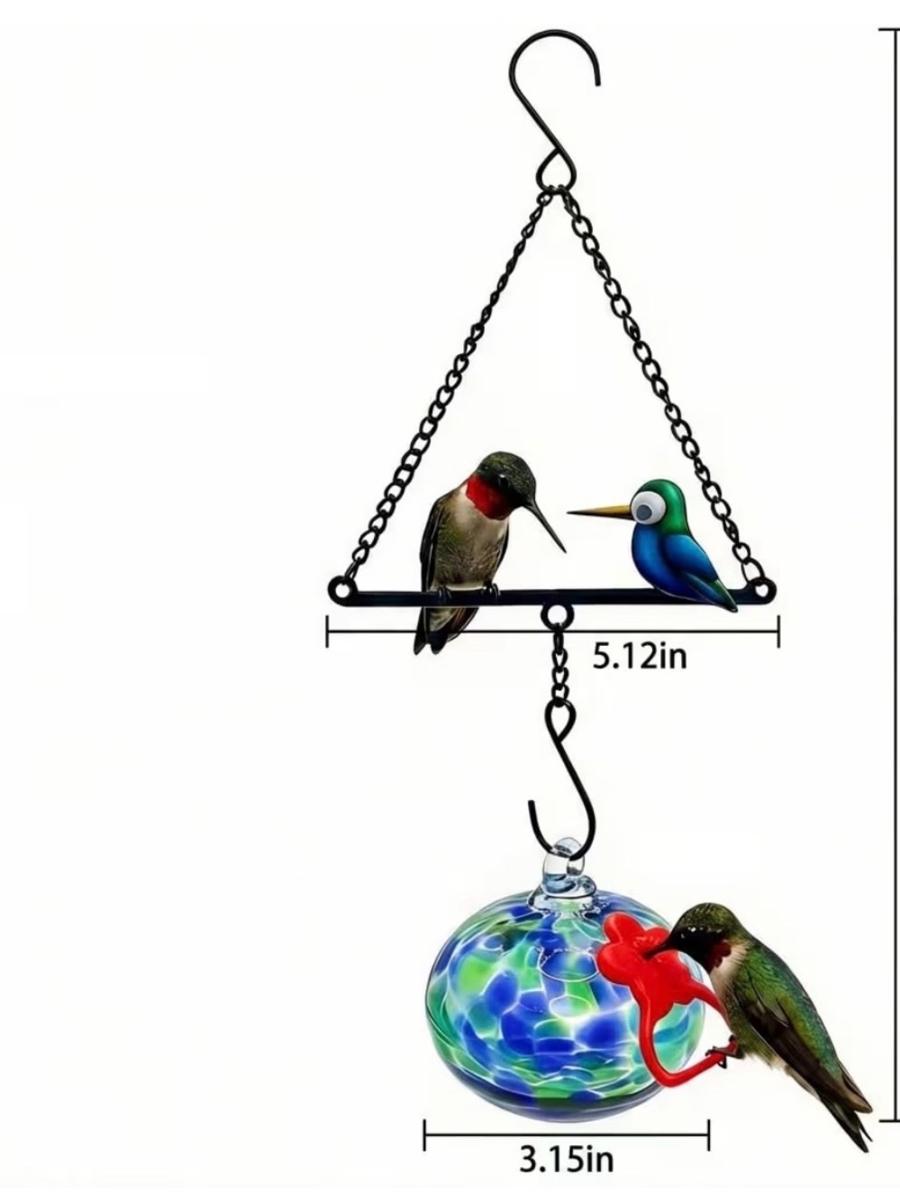 Glass Hummingbird Feeder with Red Flower Port - Picture 3 of 12